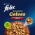 Purina Felix Sensations Gelees, ποικιλία γεύσεων από την ύπαιθρο, χωρίς χρωστικές. Εικόνα κομματιών κρέατος σε ζελέ σε κόκκινο πιάτο.