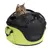 Sac de transport pour chat, tissu jaune et noir avec poche latérale et ouverture en maille zippée, chat tigré visible à l’intérieur.