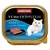 animonda Vom Feinsten ADULT mit Lachs + Shrimps, imagen de envase con gato blanco y trozo de comida húmeda. Texto en varios idiomas: con salmón y gambaretti, avec saumon + crevettes.