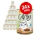 Catessy YUMMMMEOW! 24 x 400g tins, image shows stacked cans with cartoon cat and food on label, red badge reads 24x 400g. Text: Deliciously juicy, 400g. Catessy YUMMMMEOW! 24 x 400g tins, image shows stacked cans with cartoon cat and food on label, red badge reads 24x 400g. Text: Deliciously juicy, 400g.