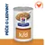 Konzerva Hill's Prescription Diet k/d, nápis PÉČE O LEDVINY, obrázek lžíce s krmivem, oranžová ikona kuřete v kruhu.