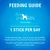 Feeding guide: for dogs weighing 12kg to 25kg, give 1 stick per day. Ensure fresh water is available, supervise when feeding, and follow the guide for health and exercise.