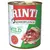 RINTI Kennerfleisch mit Wild, getreidefrei. Dåse med billede af kød og indmad. Rødt mærke: Rinti seit 1983 Original. Tekst på tysk.