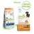 To poser hundefoder: Fitness3 Trainer Adult Mini med laks, majs og olie, samt Natural Trainer Sensitive No Gluten med laks. Tekst: NO GLUTEN, NUOVA RICETTA, MADE IN ITALY.