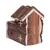 Maison en bois naturel avec toit incliné, fenêtres rondes et écorce visible sur les parois extérieures. Convient pour petits animaux ou rongeurs selon l’image.