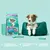 Pet food packaging with a pet in a bed, showing product features: hypoallergenic and highly digestible, freshly prepared ingredients, approved by vets and pets.