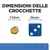 Dimensioni delle crocchette: diametro 7,5 mm mostrato accanto a un dado blu di 16 mm per confronto visivo.