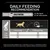 Daily feeding recommendation chart showing grams per day for 1kg, 5kg, and 10kg dogs with less than 1 hour or 1–3 hours activity. Portion calculator available on new packs.