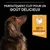 Texte : Parfaitement cuit pour un goût délicieux. N°1 ingrédient poulet. Illustration d’un chien et d’un poulet sur fond noir et jaune.