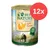 Cats Best Nature Adult mit Leber und Haferflocken, 12x. Widoczny napis: 100 % natürliche Zusammensetzung. Opakowanie puszki z grafiką kota i kurczaka.