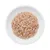 Assiette blanche contenant de la nourriture humide pour animaux, aspect effiloché et texture humide, sans marque visible ni texte.