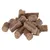 Brown cylindrical pet food treats shown in a pile, displaying their size and texture for product identification.
