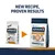 Text: NEW RECIPE, PROVEN RESULTS. Two bags of ADVANCE Veterinary Diets Weight Balance Medium Maxi 3kg dog food shown, old and new packaging side by side with an arrow between them.