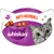 Whiskas Anti-Hairball Snacks mit Huhn, Verpackung in Katzenkopf-Form, Abbildung von Katze und Snackfüllung sichtbar.