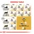 Feeding table for cats by weight: 3–6 kg, with separate amounts for sedentary/sterilised and active/breeding cats. Shows daily grams of kibbles or kibbles plus pouch. Includes water symbol.