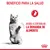 Beneficio para la salud. Ayuda a controlar la demanda de alimento. Imagen de un gato y símbolo rojo con silueta de gato. Texto destacado en rojo.