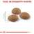Taille de croquette adaptée, trois croquettes rondes montrées avec une règle indiquant 1 cm pour référence de dimension.