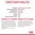 Constituenți analitici: proteină 34 %, grăsimi 12 %, cenușă brută 7,4 %, celuloză brută 9,8 %, calciu 1,04 %, fosfor 0,95 %, acid gras omega-3 (DHA) 0,14 %. Compoziție și aditivi vizibili.