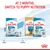 Feeding guide showing to switch from Royal Canin Starter food at 1 month to Royal Canin Puppy nutrition at 2 months, with product images and timeline.
