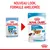 Comparaison d’anciens et nouveaux sachets Royal Canin Puppy Mini 85 g, nouveau look, formule améliorée, pour chiots 2–10 mois, poids adulte jusqu’à 10 kg, en sauce.