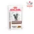 Royal Canin Veterinary Gastrointestinal Katzenfutter, dünne Scheiben in Sosse. Verpackung mit Katze und Logo für Veterinary Nutrition.