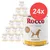 24 lattine Rocco Diet Care Hepatic, 800 g, pollo, fiocchi d’avena e cottage cheese. Testo visibile: Highly digestible protein. Immagine di cane stilizzato sulla confezione.