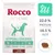 Rocco Diet Care Hypoallergenic hundfoder, lamm, 1 kg. Text: 22,0 % protein, 16,5 % fett. Bild på foderbit och symboler för egenskaper. Synlig text: grain-free recipe, single source of animal protein.