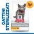 Confezione di Hill's Science Plan Sterilised Kitten, alimento per gattini sterilizzati al pollo. Testo visibile: GATTINI STERILIZZATI, CHICKEN, immagine di un gatto e icona pollo.