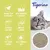 Natural clay of bentonite, ultra absorbent and efficient, extremely low-dust, immediate clumping, fast odour control, with lemongrass scent. Product granules shown.
