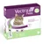 Envase de Vectra Felis para gatos de 0,6–10 kg. Incluye pipeta visible. Texto: Solución spot-on para gatos. Marca Ceva. Iconos de pulgas y casa. Imagen de un gato en la caja.