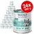 Lot de 24 boîtes Wolf of Wilderness Arctic Spirit 800 g, mention 100 % grain-free, étiquette en anglais et allemand visible sur les boîtes empilées.