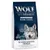 Wolf of Wilderness Scandinavian Fjords, Freeze-Dried Raw-Coated Raw Taste, 1 kg. Text: 100% grain-free & potato-free recipe. Bild på varg och fjordlandskap.