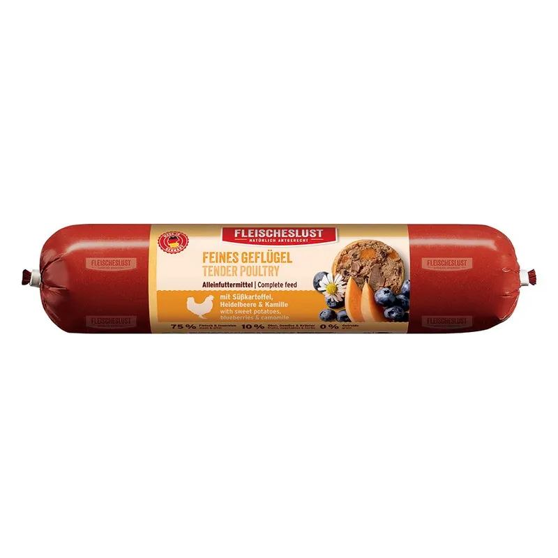 Fleischeslust Classic Sensitive 12 x 800 g - Aves exquisitas con boniato, arándanos y manzanilla