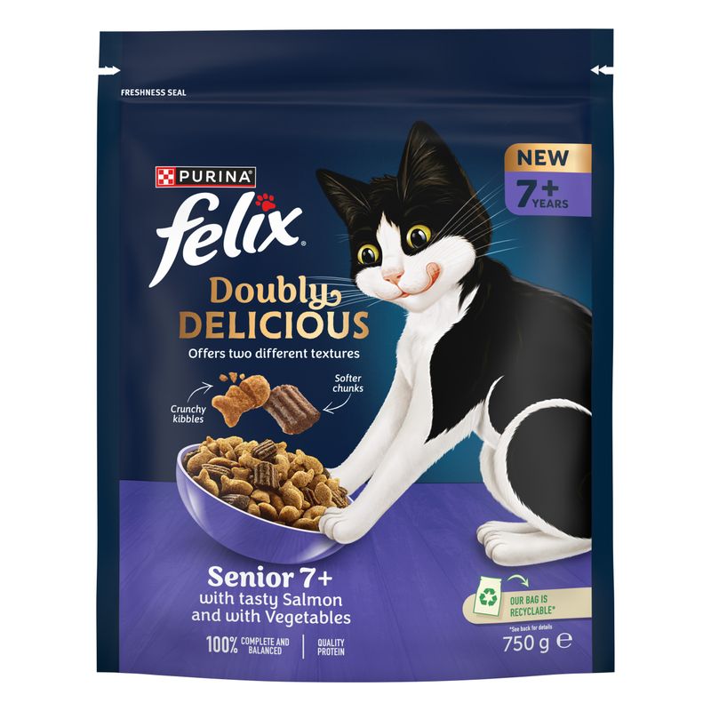 Felix Felix Doubly Delicious Jelly Salmon Senior pet food packaging