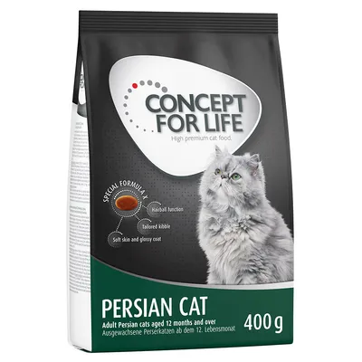 Concept for Life Persian Cat, alimento per gatti di alta qualità, 400 g. Per gatti Persiani adulti da 12 mesi. Formula speciale: controllo dei boli di pelo, crocchette su misura, pelo lucido.