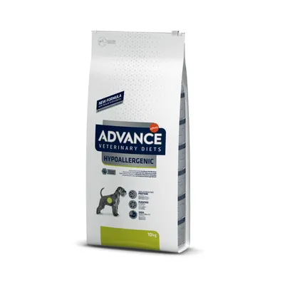 Advance Veterinary Diets Hypoallergenic, nowa formuła, 10 kg. Dla psów z nietolerancjami pokarmowymi. Zawiera hydrolizowane białko i oczyszczoną skrobię.