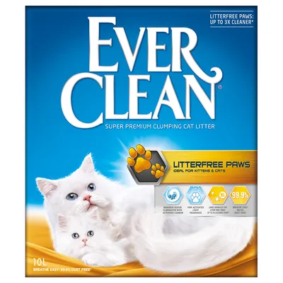 Ever Clean Litterfree Paws, arena aglomerante para gatos, ideal para gatitos y gatos, 10L. Elimina olores con carbón activado, fragancia ligera, 99,9 % libre de polvo.
