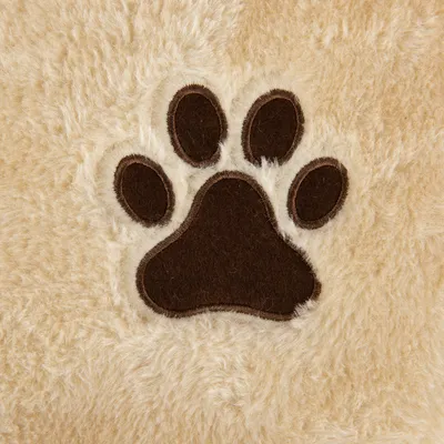 Beige plush material with brown paw embroidery, suitable for pet accessories or decoration.