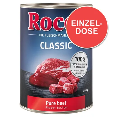Rocco Classic Pure Beef, Rind pur, Einzel-Dose, 400g. 100% frische Zutaten und getreidefrei.
