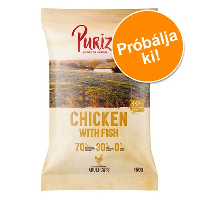 Purizon Chicken with Fish, 150 g, Adult Cats. 70% hús, 30% zöldség és gyógynövény, 0% hozzáadott gabona, 44% fehérje. Próbálja ki!