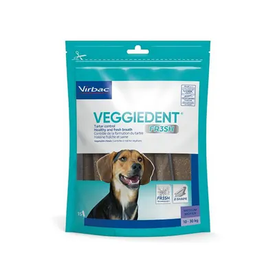 Virbac Veggiedent FR3SH, Tartar Control, gesunde und frische Atemluft, für Hunde von 10-30 kg. Vegetarische Kausticks mit Z-Shape-Technologie.