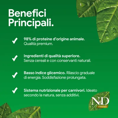 Principali vantaggi: 98% di proteine animali, qualità premium, componenti di alta qualità senza cereali e con conservanti naturali, basso indice glicemico, senza additivi. Principali vantaggi: 98% di proteine animali, qualità premium, componenti di alta qualità senza cereali e con conservanti naturali, basso indice glicemico, senza additivi.