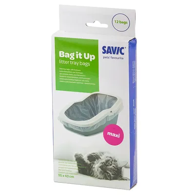 Savic Bag it Up sacchetti per lettiera per gatti, 12 pezzi, misura maxi, 55 x 43 cm. Adatti per toilette per gatti con fissaggi.
