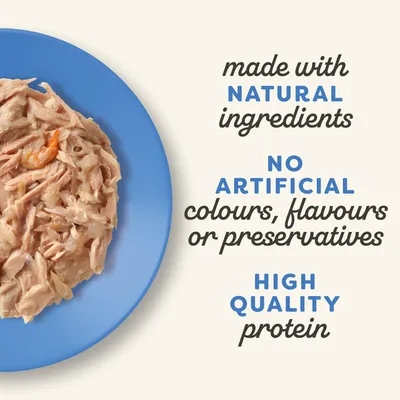 Made with natural ingredients, no artificial colourings, flavours or preservatives, high-quality protein. Made with natural ingredients, no artificial colourings, flavours or preservatives, high-quality protein.