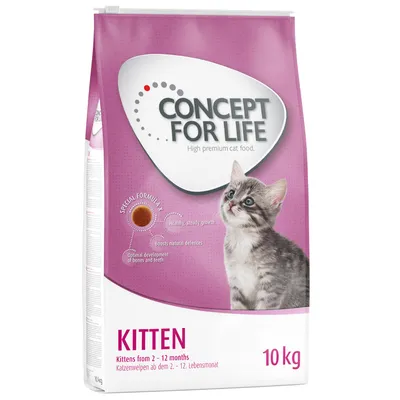 Concept for Life high premium cat food, kitten formula for ages 2 to 12 months, 10kg bag. Special formula supports healthy growth, natural defences, and bone and teeth development.