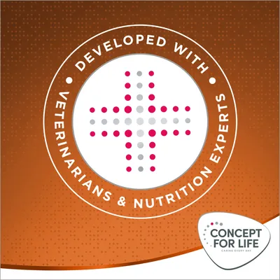 Texte en anglais : Developed with veterinarians & nutrition experts. CONCEPT FOR LIFE caring every day.