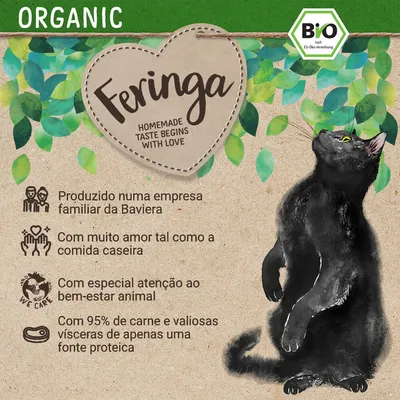 Feringa. Homemade taste begins with love. Produzido numa empresa familiar da Baviera. Com muito amor tal como a comida caseira. Com especial atenção ao bem-estar animal. 95% de carne.