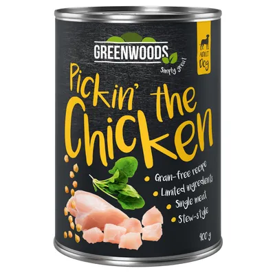 Greenwoods Pickin' the Chicken, brez žit, omejene sestavine, ena vrsta mesa, enolončnica, 400 g za odrasle pse.