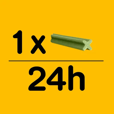 Zalecenie: 1 zielony przysmak dziennie, napis 1× (przysmak) nad 24h na żółtym tle