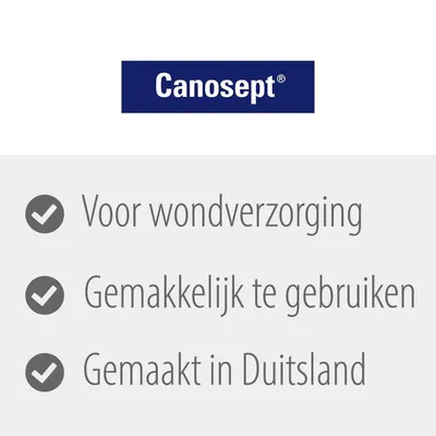 Canosept. Voor wondverzorging. Gemakkelijk te gebruiken. Gemaakt in Duitsland.